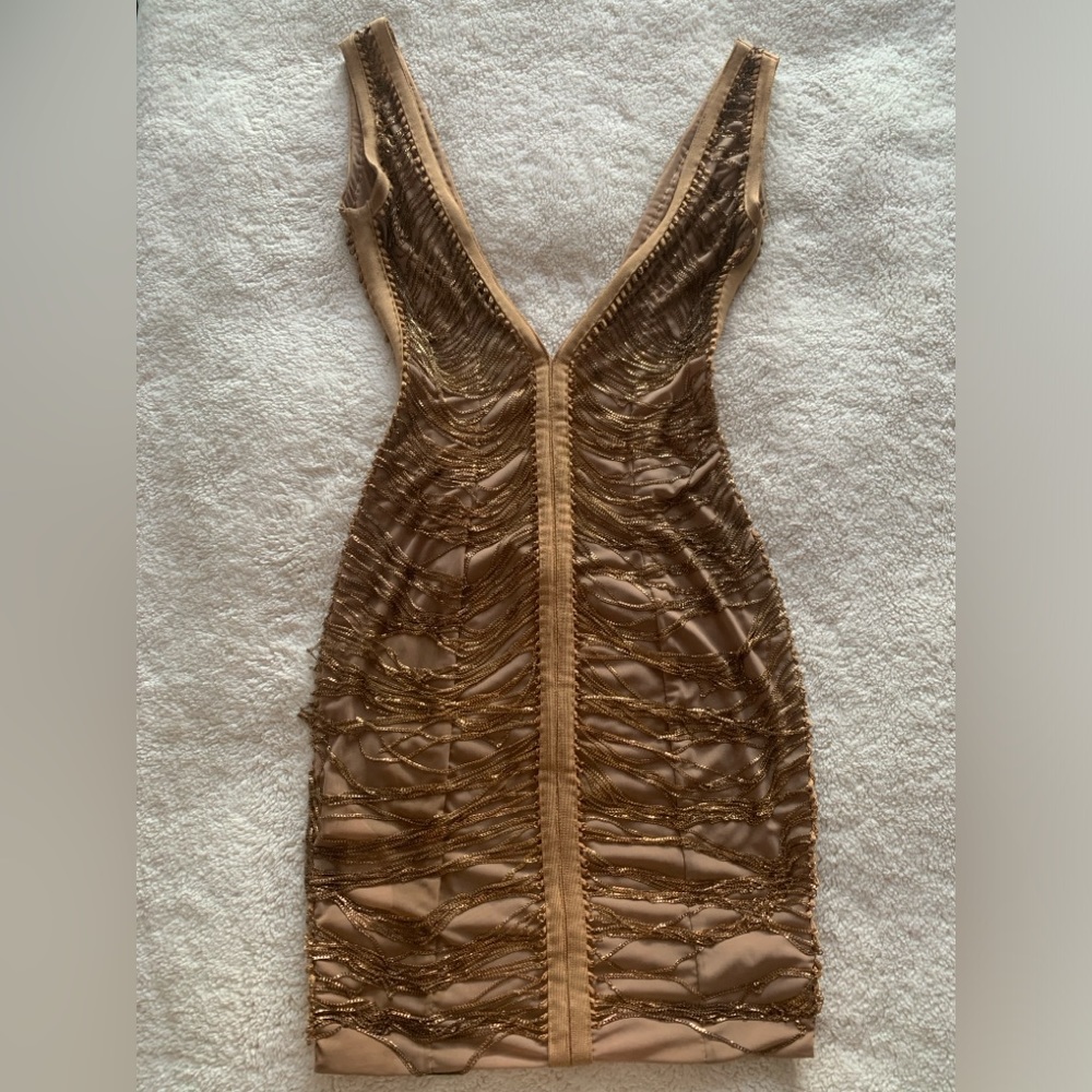 HOUSE OF CB Anouk Sexy Gold Chain Mesh Rare Limited Edition Bodycon Midi Dress - Picture 10 of 17